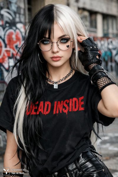 Готическая красотка в городском стиле с ярким макияжем и татуировками: цифровое искусство. Генерация из нейросети Sora Image