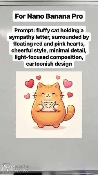 Милый кот с любовным посланием в сердце. Картинка из нейросети Нано Банана