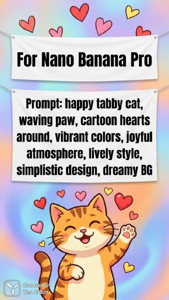 Игривый котенок машет лапой в ярком сердечном окружении. Изображение из нейросети Нано Банана