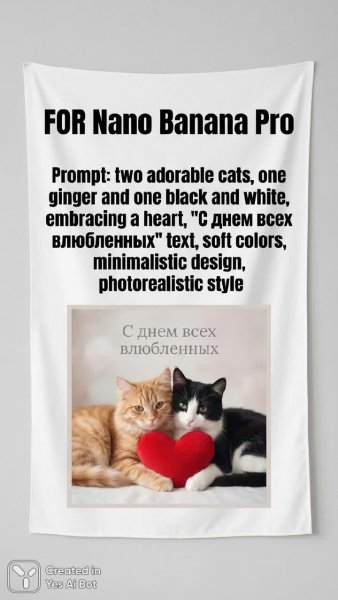 Два кота и день святого Валентина: фотореалистичный минимализм. Генерация из нейросети Нано Банана
