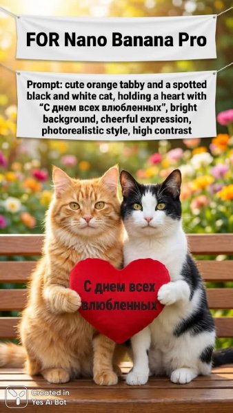 Котики с Валентином: фотореалистичный дуэт для Nano Banana Pro. Нейросеть Нано Банана