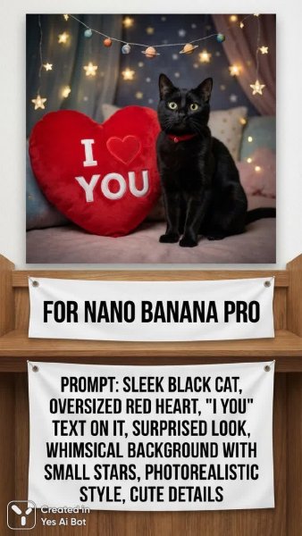 Удивительный котик с огромным сердцем и признанием в любви. Генерация из нейронной сети Нано Банана