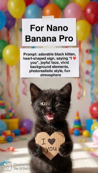 Милый котенок с признанием в любви: фотореалистичный шедевр для Nano Banana Pro. Картинка из нейронной сети NanoBanana