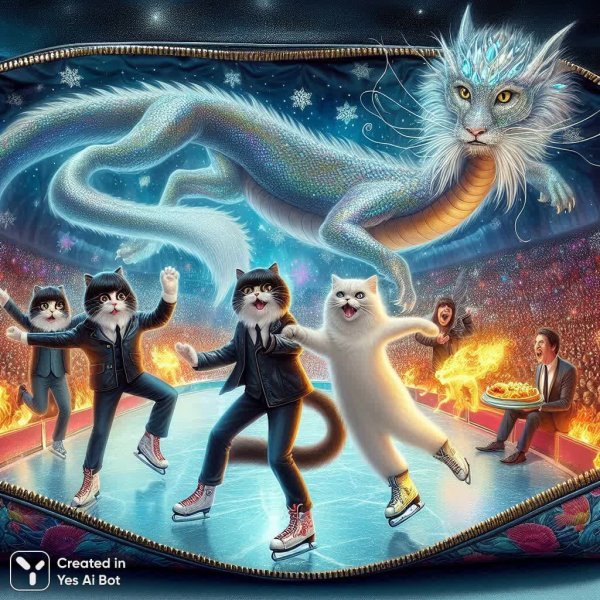 Котики-Битлы на катке: фантастическое ледовое приключение. Нейросеть Dalle 3