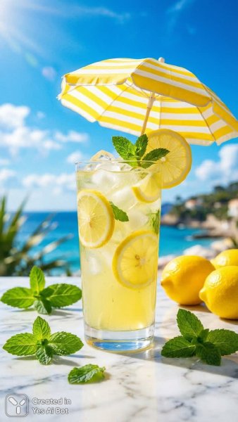 Лимонадное наслаждение: летнее освежение в ярких деталях. Нейронная сеть NanoBanana