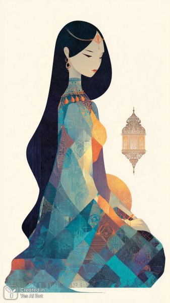 Восточная загадка: современная абстракция в ярких тонах и геометрических формах. Нейросеть Midjourney