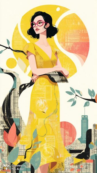 Яркая девушка в абстрактном образе и стильный пес на белом фоне. Нейронная сеть Midjourney