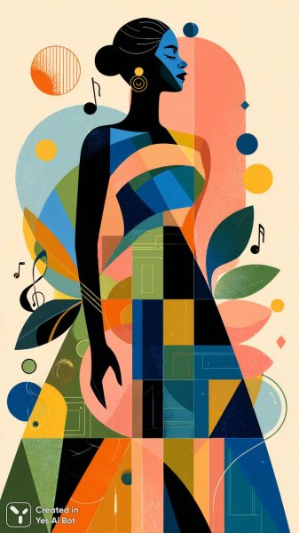 Яркая абстракция: танцующая женщина в стиле минимализма и геометрии. Генерация из нейронной сети Midjourney