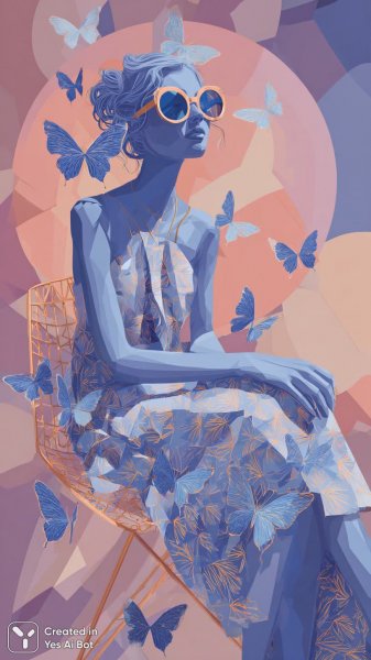 Девушка в стиле минимализм: яркий цифровой портрет с бабочками и геометрией. Генерация из нейронной сети Миджорни