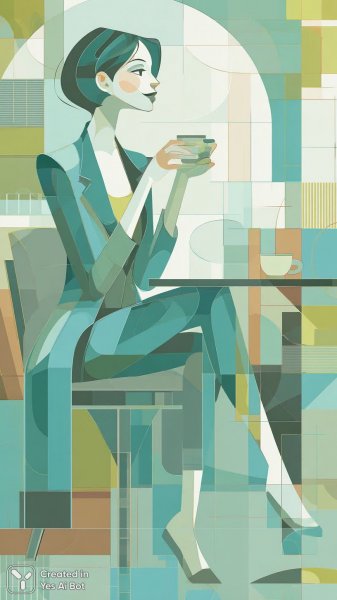 Модная девушка с зелеными волосами в кафе. Генерация из нейросети Миджорни