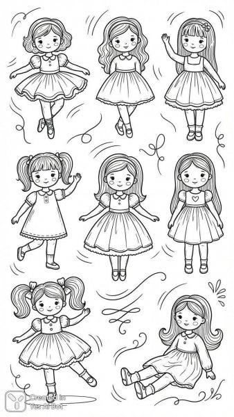 Раскраски с Барби — черно-белые контуры и милый стиль для детей. Изображение из нейронной сети Nano-Banana