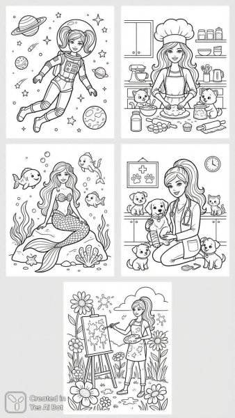 Кукольный мир Барби: черно-белые рисунки для раскрашивания. Нейронная сеть Нано Банана