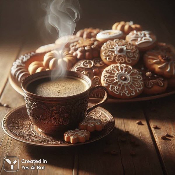 Утренний уют с кофе и сладостями. Нейросеть Dalle