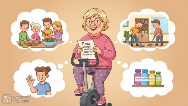 План на январь: Красота, здоровье и уютное начало года в мультяшном стиле. Генерация из нейронной сети Nano Banana