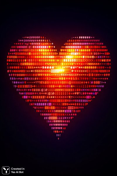 Сердце из символов: яркое и объемное творение клавиатуры. Генерация из нейронной сети Sora Ai Images