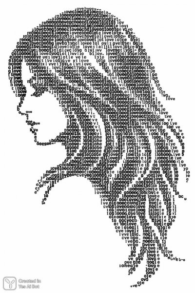 Женский силуэт из букв любви: элегантная черно-белая графика. Генерация из нейронной сети Sora