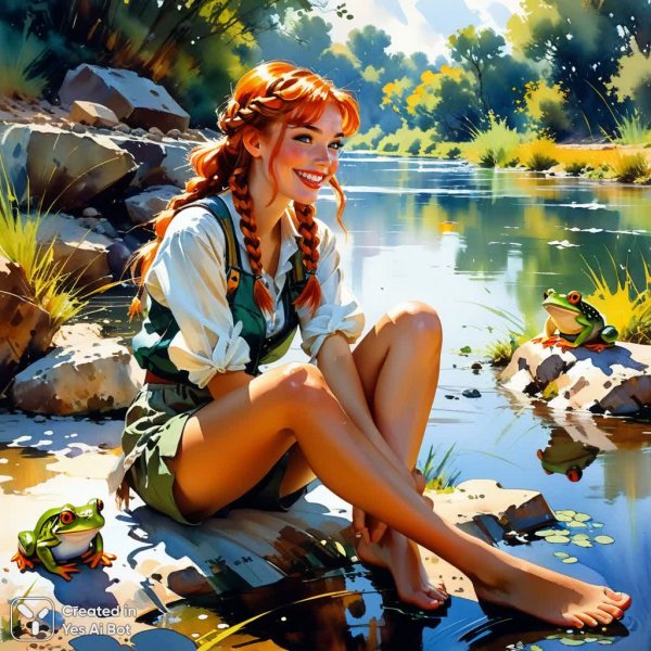 Девочка у реки: акрил и акварель в стиле Михаила Гармаша. Генерация из нейронной сети Stable Diffusion