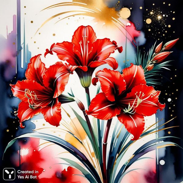 Акварельный этюд с астрами и золотыми акцентами в стиле Юко Нагаяма. Нейронная сеть Стейбл Дифьюжен