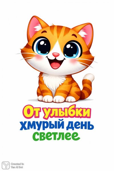 Улыбчивый кот: простое счастье в ярких красках и минимализме. Генерация из нейросети Sora
