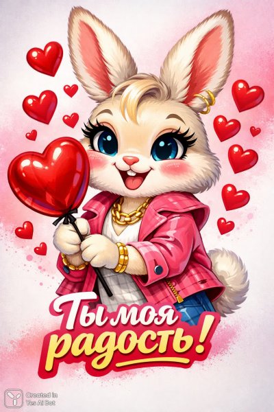 Кролик, шарик и радость: милое признание в любви для твоей души. Картинка из нейросети Sora Ai Images