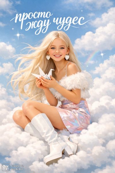 Девочка на облаке: ожидание чуда и волшебные моменты жизни. Картинка из нейронной сети Sora Ai Images
