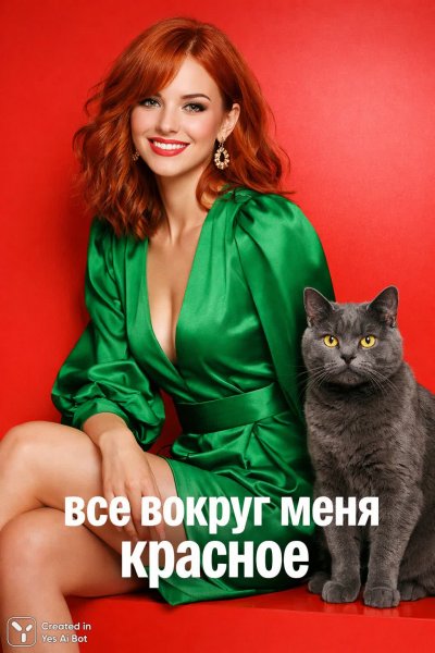 Рыжая девушка и серый кот: летнее настроение. Изображение из нейронной сети Sora Ai Images