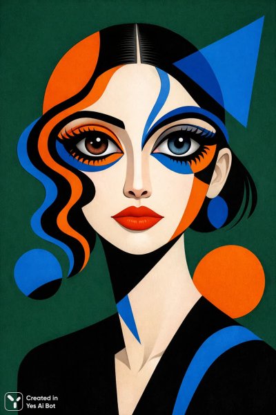Лицо в геометрии: сюрреалистический портрет с яркими акцентами и минимализмом. Нейросеть Sora Image