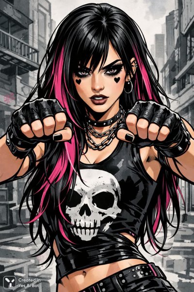 Бунтарка в стиле эмо с ярким макияжем и дерзкой позой. Генерация из нейросети Sora Image