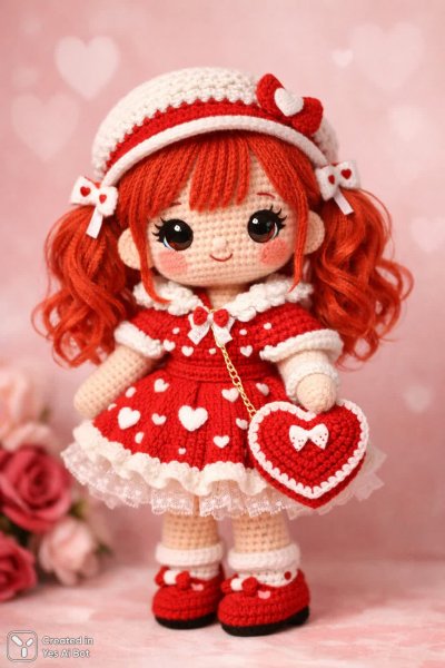 Кукла ручной работы в стиле Валентина: очарование и нежность праздника любви. Изображение из нейросети Sora images Ai