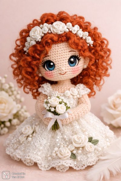 Кукла ручной работы: очарование вязаного кружева и нежная любовь. Картинка из нейросети Sora