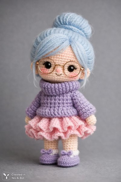 Милая вязаная кукла в пастельных тонах: нежность и уют ручной работы. Генерация из нейронной сети Sora Images