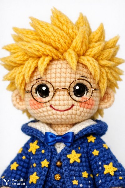 Милая вязаная кукла: очаровательное лицо и кропотливая работа крючком. Генерация из нейросети Sora Image