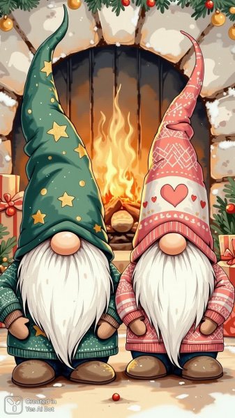Уютные гномы у камина: волшебство новогоднего очарования и тепла. Нейронная сеть Flux 1
