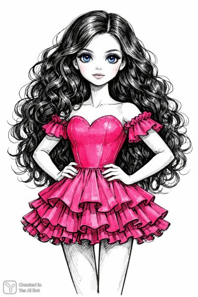 Милая кукла в розовом платье с оборками и кружевами. Изображение из нейросети Sora Ai Images