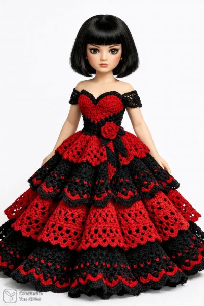 Кукла в красном и черном: народная иллюстрация с серьезным взглядом. Изображение из нейросети Sora Image