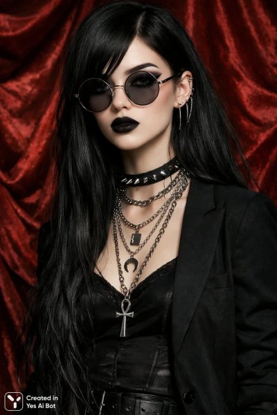 Готическая девушка с длинными волосами и космическими пучками в красном пространстве. Генерация из нейронной сети Sora Ai Images