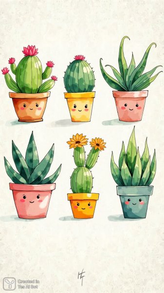 Веселый сад кактусов и суккулентов в горшках: радость в каждом ростке. Генерация из нейросети Flux.1