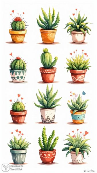 Волшебная коллекция горшков с суккулентами: очарование в трех ярусах. Картинка из нейросети Flux 1