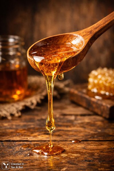 Сладкая тягучесть золотого меда: фотореалистичный кадр с Nikon D850. Картинка из нейросети Sora Image