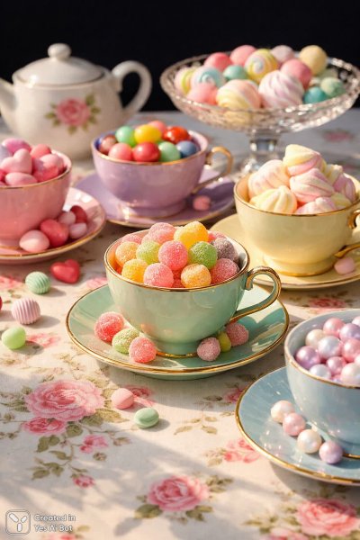 Волшебная чайная вечеринка: сладости и нежность пастельных тонов. Нейросеть Sora