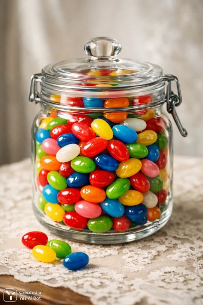 Яркие леденцы в стеклянной банке: фотореалистичный студийный снимок. Нейросеть Sora