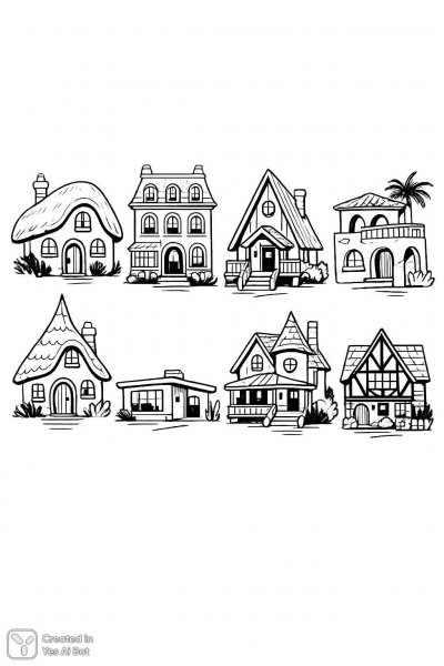 Милые домики ручной работы в черно-белом стиле. Генерация из нейросети Sora images Ai