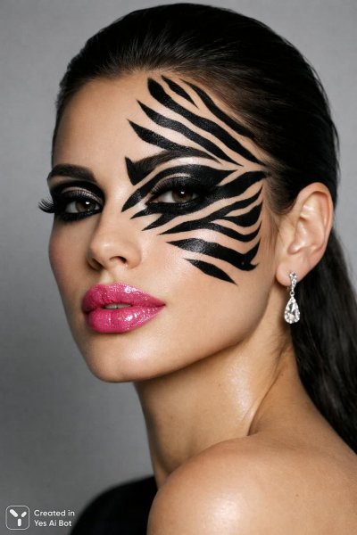 Портрет красоты: зебра и розовый блеск на сером фоне. Изображение из нейросети Sora Image