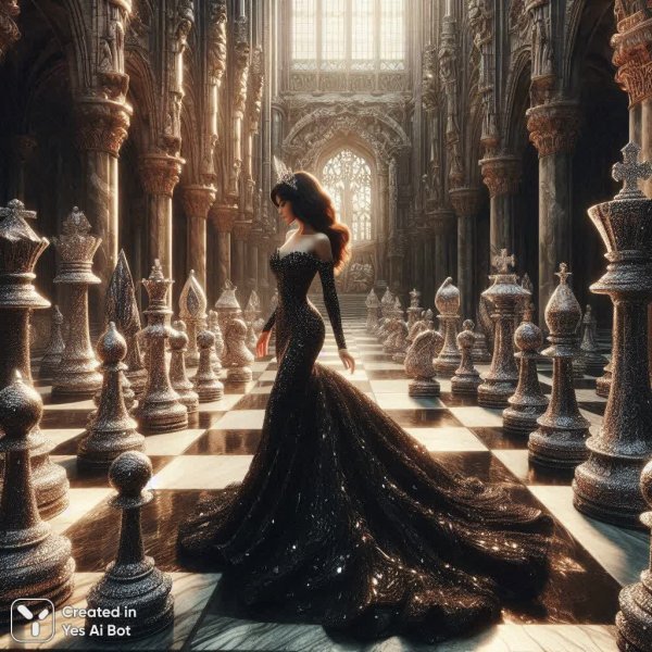 Гигантская шахматная партия и таинственная королева. Изображение из нейросети Dalle