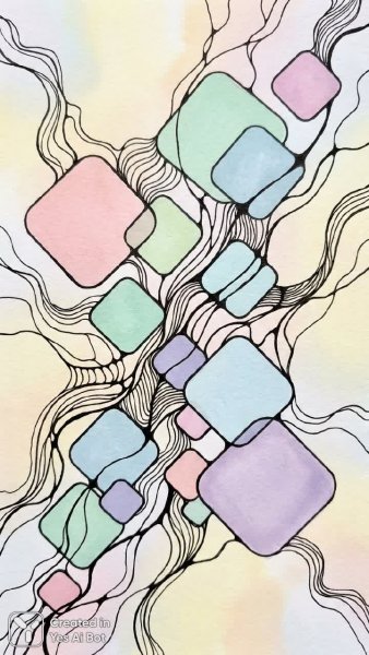 Нейрографика на пастельном фоне с плавными линиями и формами. Генерация из нейросети Nano-Banana