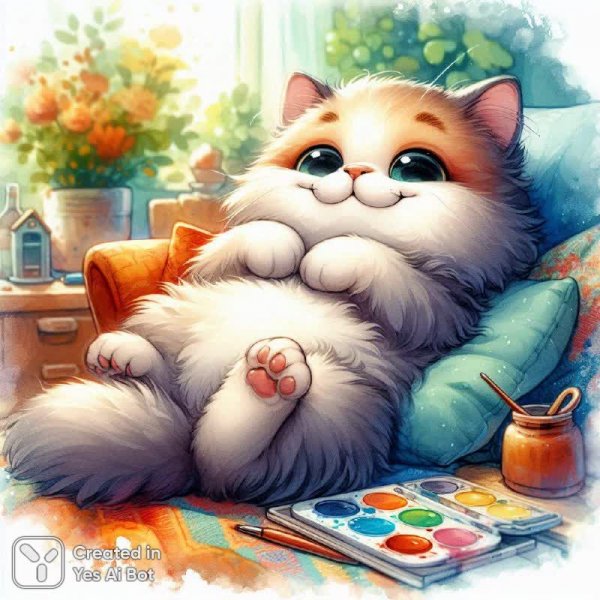 Расслабленный котик: умиротворение в каждом движении. Картинка из нейросети Dalle 3