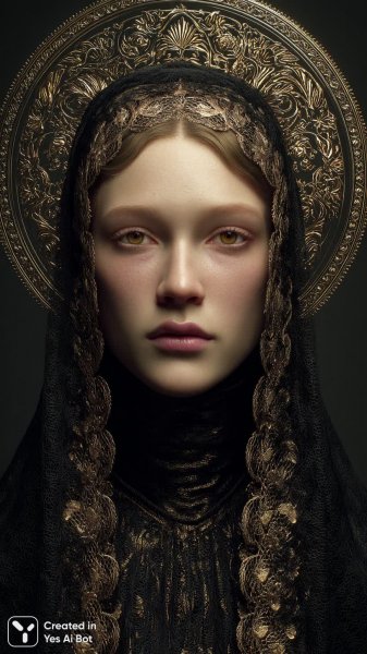 Волшебный образ с золотыми глазами и изысканным макияжем в черном пространстве. Картинка из нейросети Midjourney