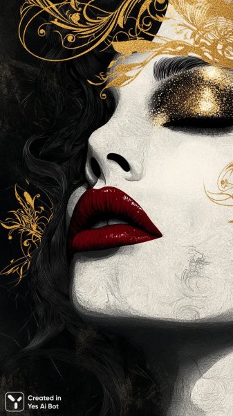 Роскошный портрет с золотыми акцентами и стилизованным фоном. Нейронная сеть Midjourney