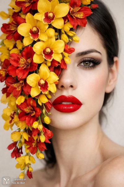 Загадочный портрет: красота и цветы в сюрреалистичном стиле. Изображение из нейронной сети Sora Images