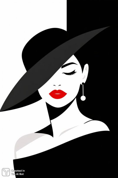 Черно-белая элегантность и красный акцент на лице женщины. Картинка из нейронной сети Sora images Ai